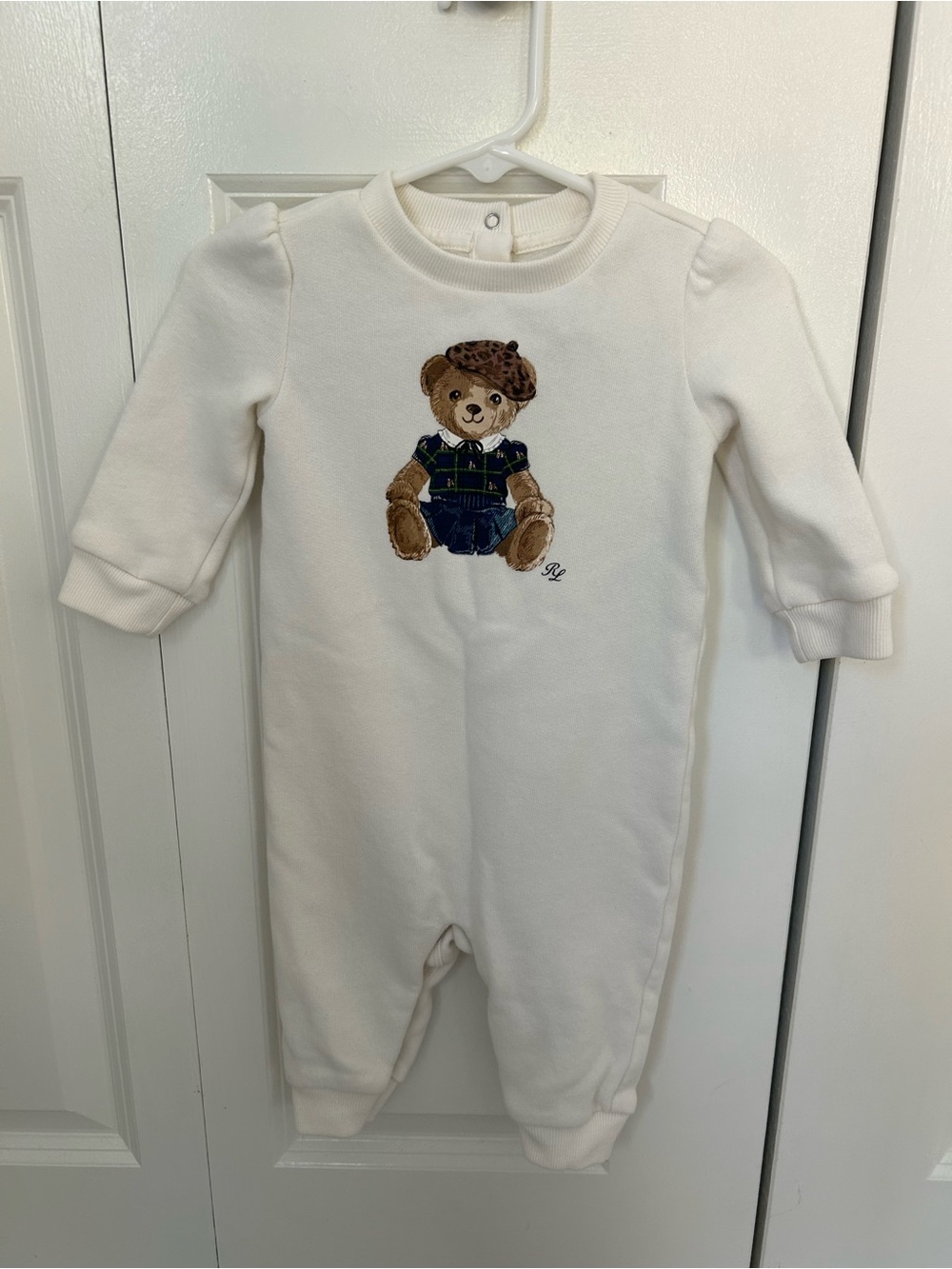 Ralph Lauren Baby Girl White Polo Bear One-Piece Coverall 6 months Preppy